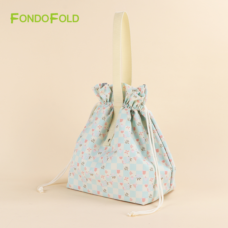 Polka Dot Tote Bag With Drawstring Inner Pocket 2 in 1 Handheld Shopping Bag Reusable Floral Print Gift Bag